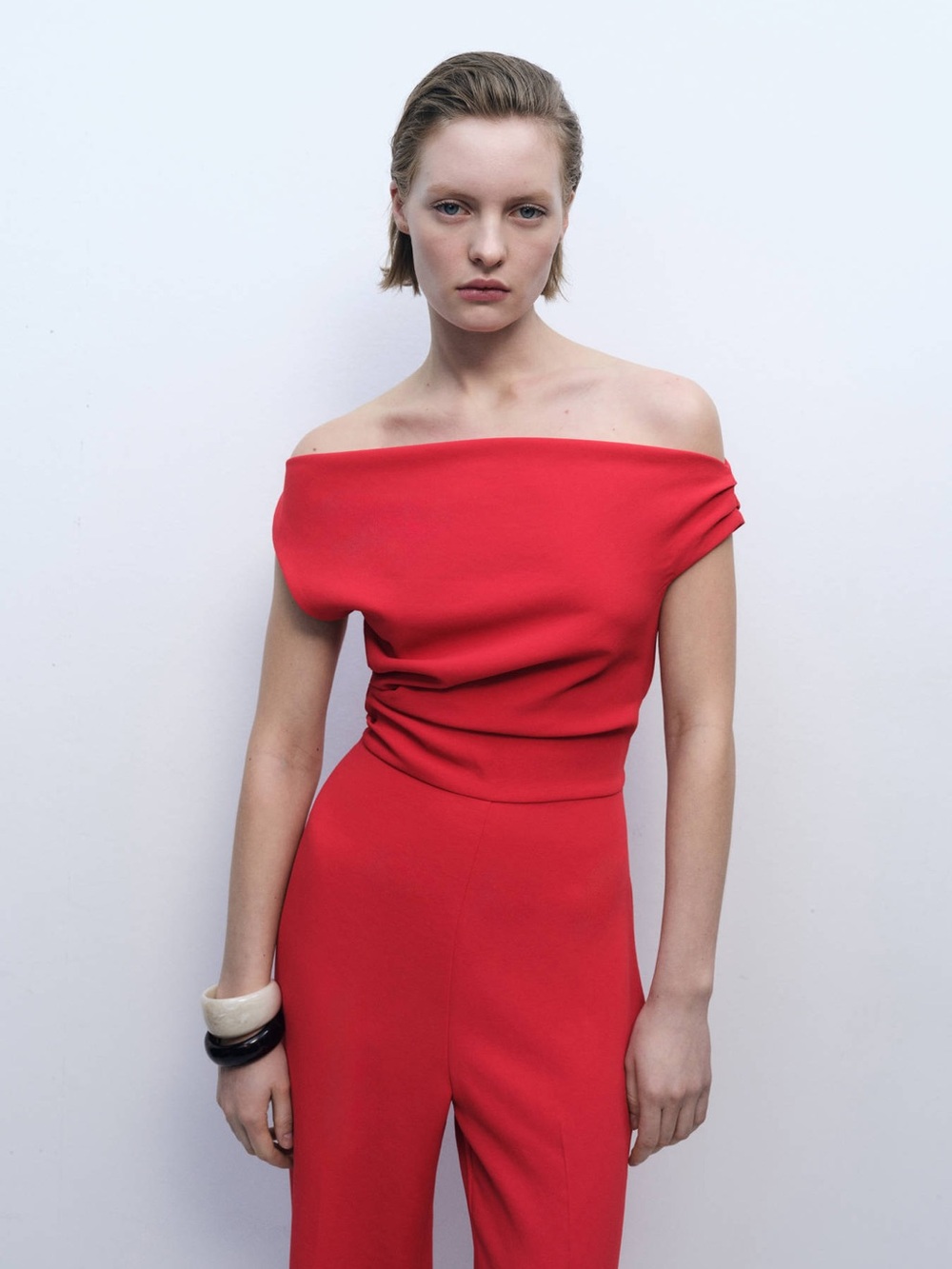 Mango Off-Shoulder Red Jumpsuit Size Large BNWT - Picture 2 of 5